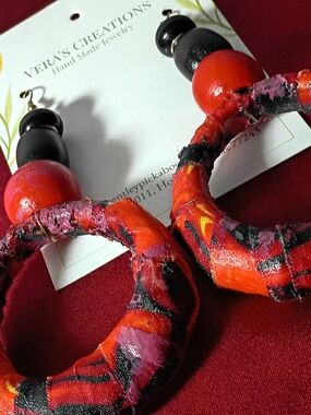 Red Fabric Hoop Earrings